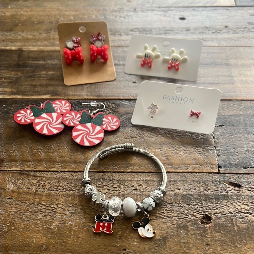 Disney Kids Red and Silver Charm Bracelet Set